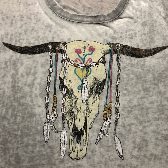 CHASER New Cow Skull Jeweled Burnout Top S - Picture 6 of 11